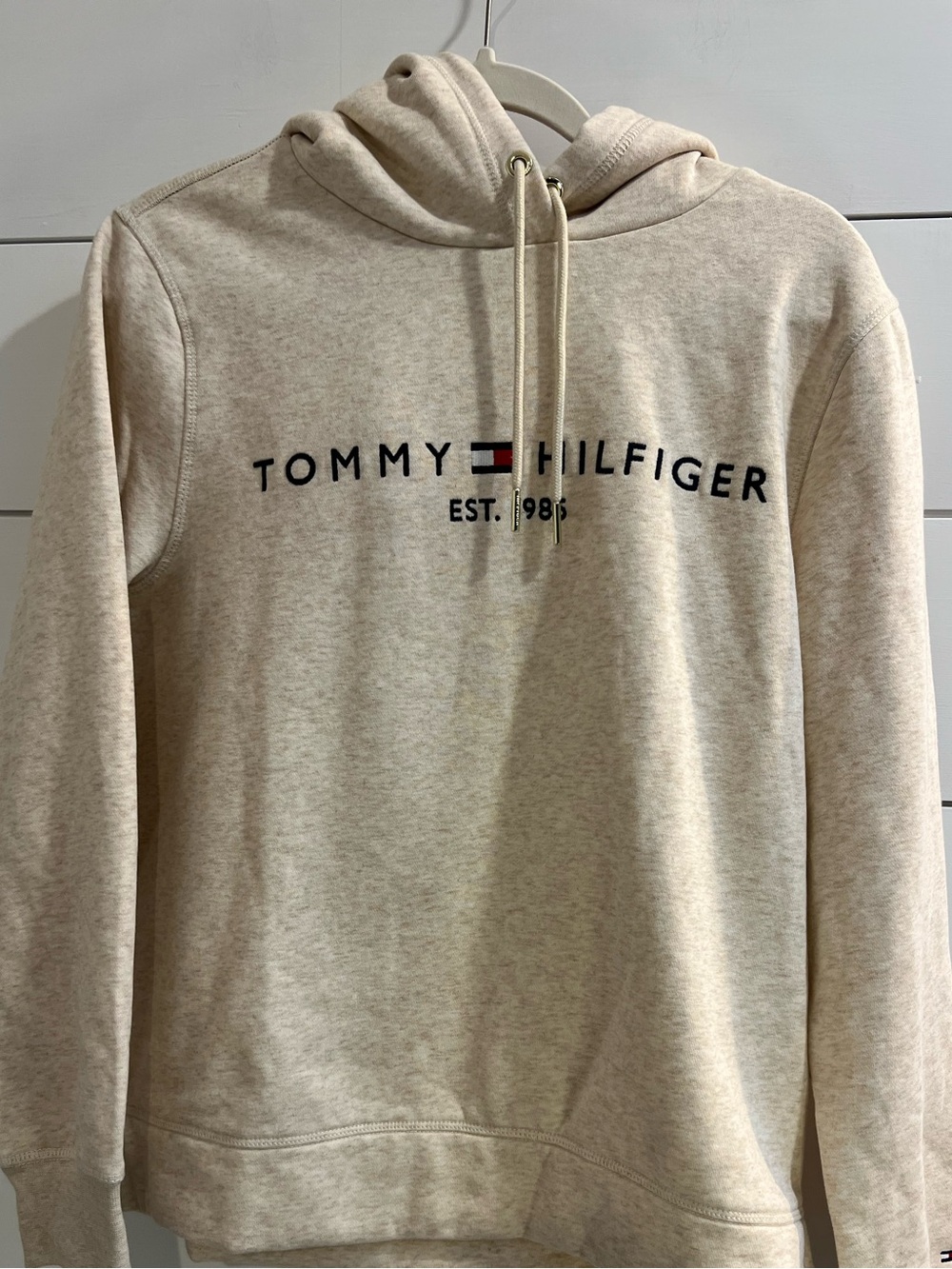 Tommy Hilfiger Beige Logo Pullover Lush Hoodie warm tan Size Womens Small